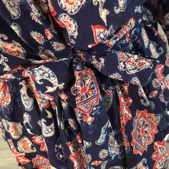 Navy Blue Hollister Belted 3/4 Sleeve Wrap Blouse Top Size Small - Picture 6 of 12